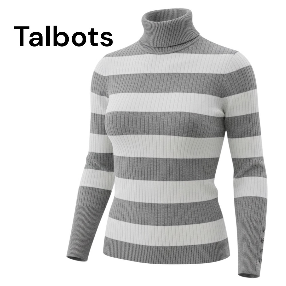 Talbots Striped Turtle Neck Sweater in Glittery Gray and White